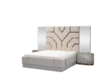 Set dormitor complet modern MARA cu pat tapitat dulap si comoda Stil Deco Mobila