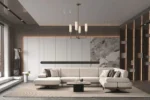 Coltar modular mare de lux INFINITY stofa bej cu picioare metalice negre Stil Deco Mobila