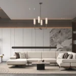 Coltar modular mare de lux INFINITY stofa bej cu picioare metalice negre Stil Deco Mobila