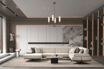 Coltar modular mare de lux INFINITY stofa bej cu picioare metalice negre Stil Deco Mobila