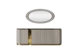 Set sufragerie complet modern MARA masa ovala scaune tapitate si bufet Stil Deco Mobila