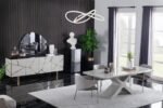 Set sufragerie complet VERSUS masa dining scaune tapitate si bufet cu accente titanium Stildeco
